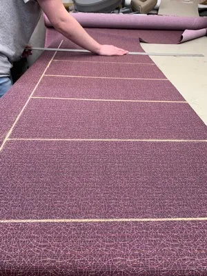 Chalking the fabric ready for cutting