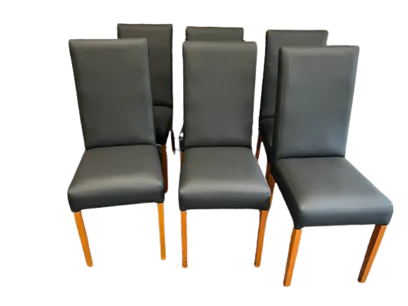Matched dining chair set recovered in fresh upholstery fabric